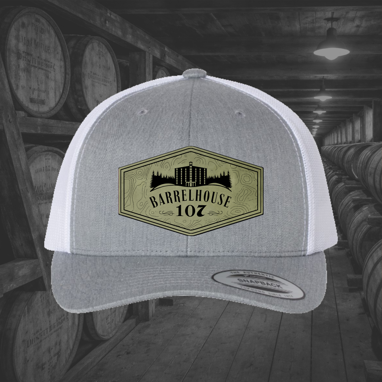 Barrelhouse 107 Engraved Leather Patch Hats