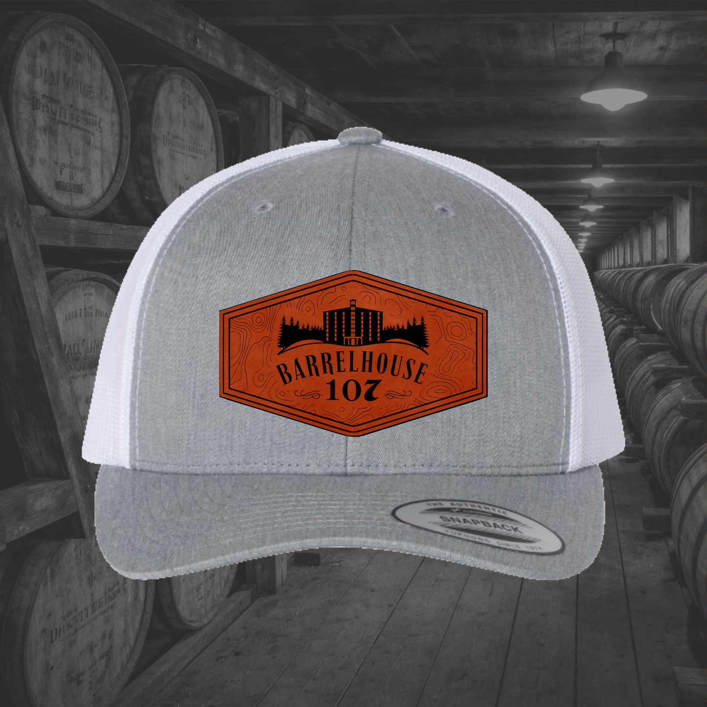 Barrelhouse 107 Engraved Leather Patch Hats