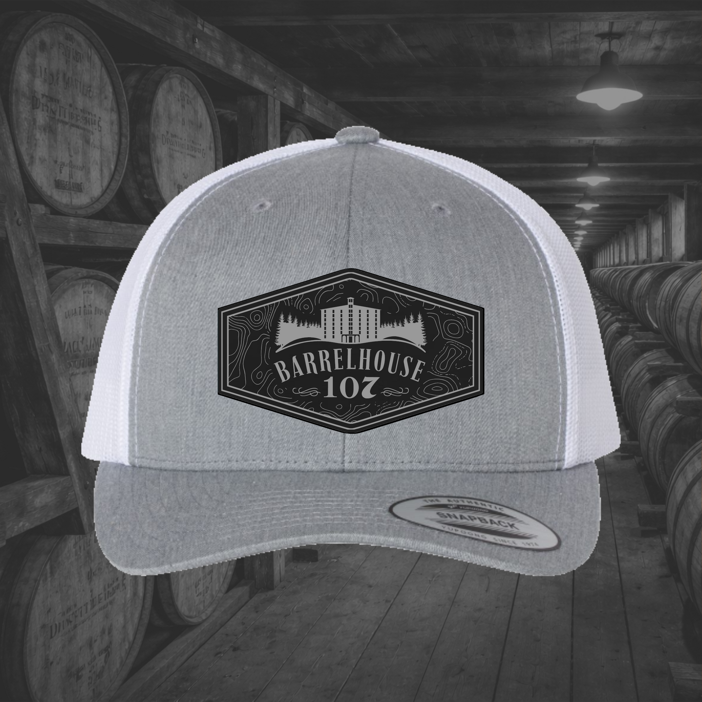 Barrelhouse 107 Engraved Leather Patch Hats