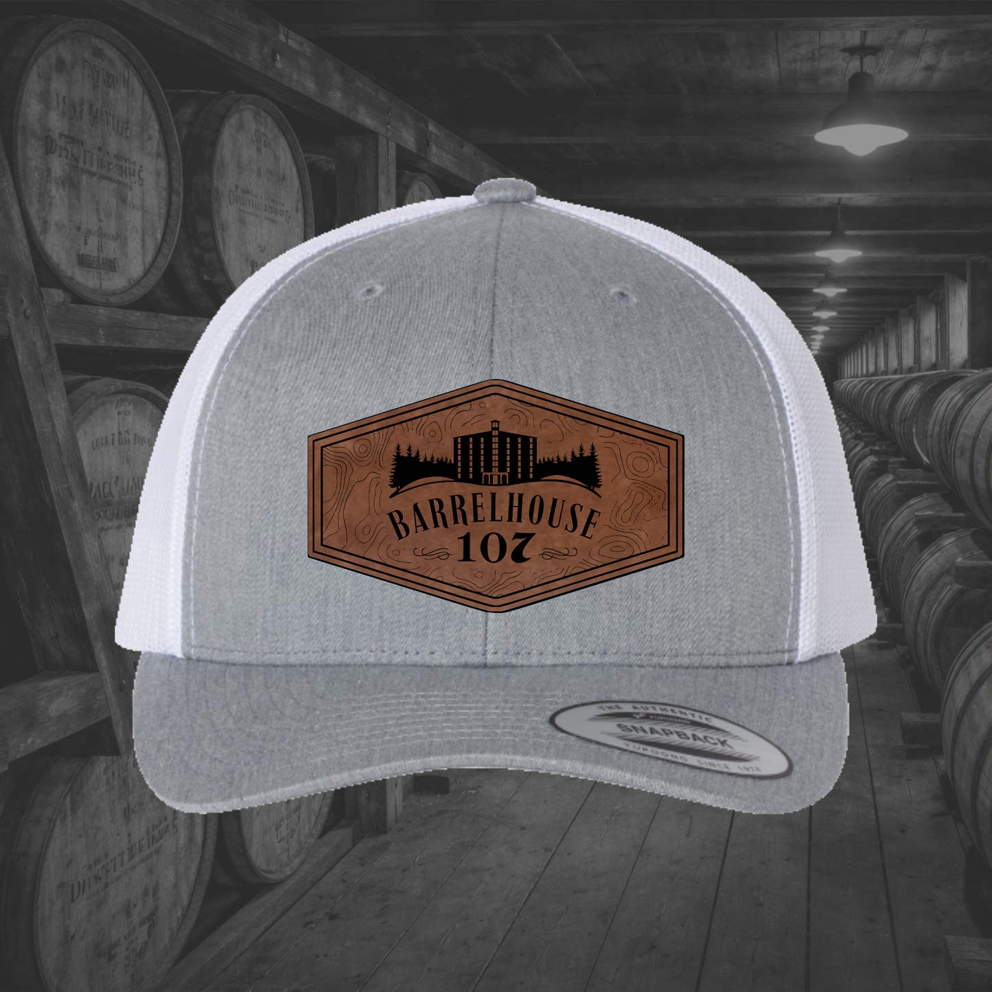 Barrelhouse 107 Engraved Leather Patch Hats