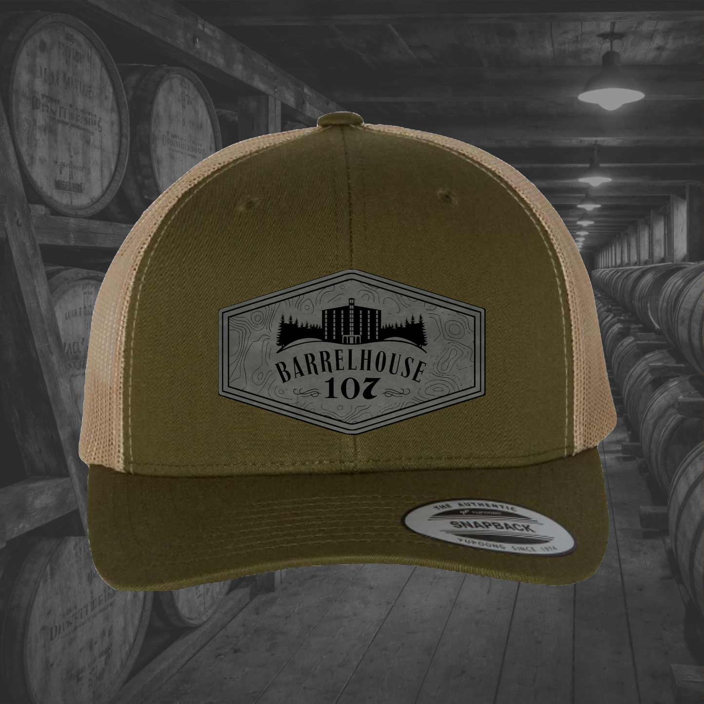 Barrelhouse 107 Engraved Leather Patch Hats