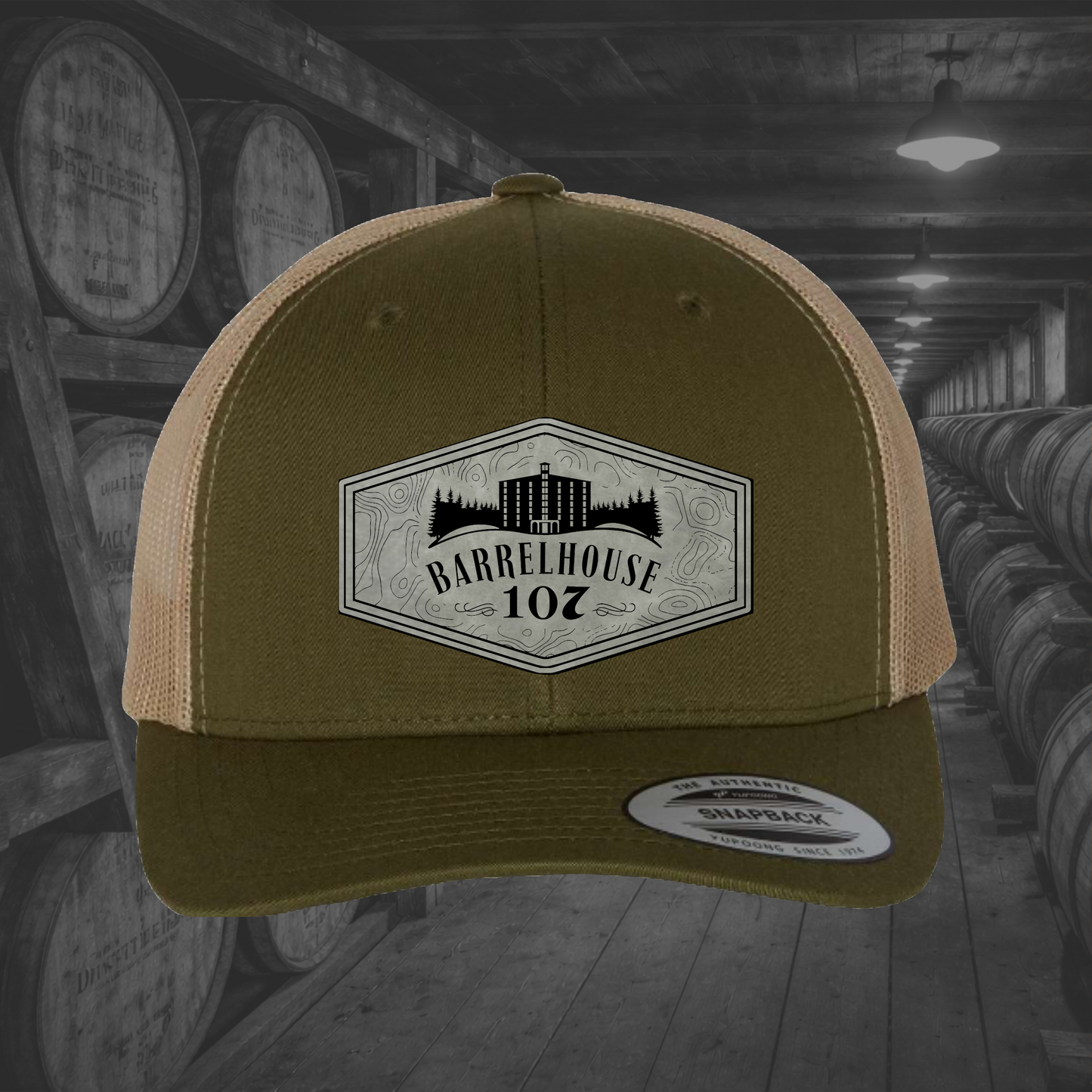 Barrelhouse 107 Engraved Leather Patch Hats