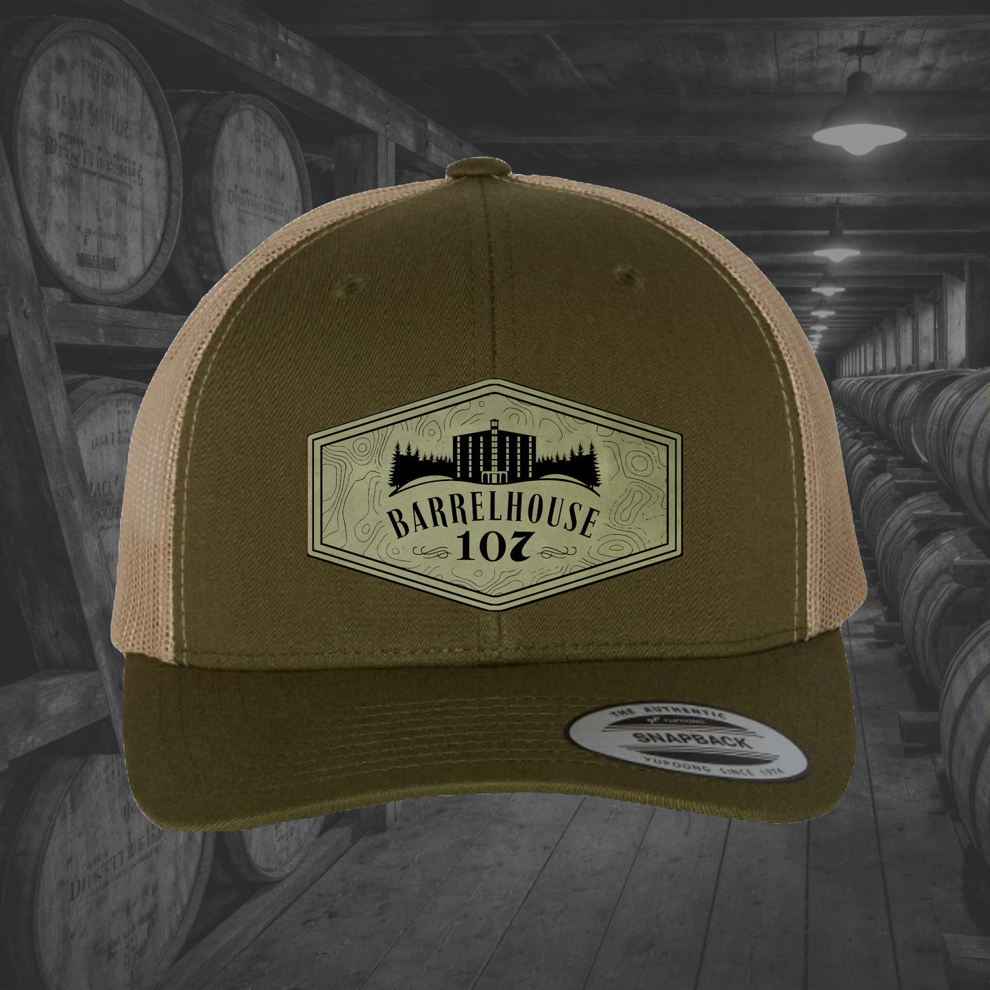 Barrelhouse 107 Engraved Leather Patch Hats