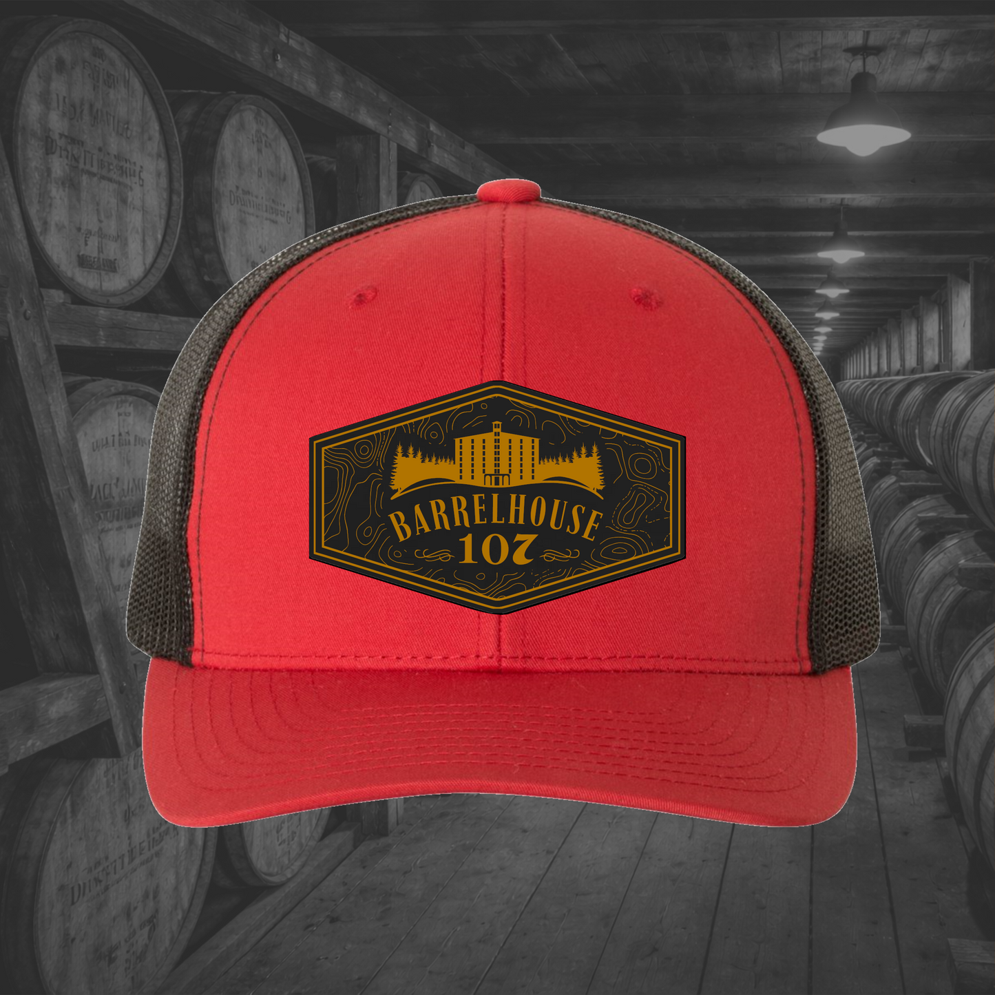 Barrelhouse 107 Engraved Leather Patch Hats