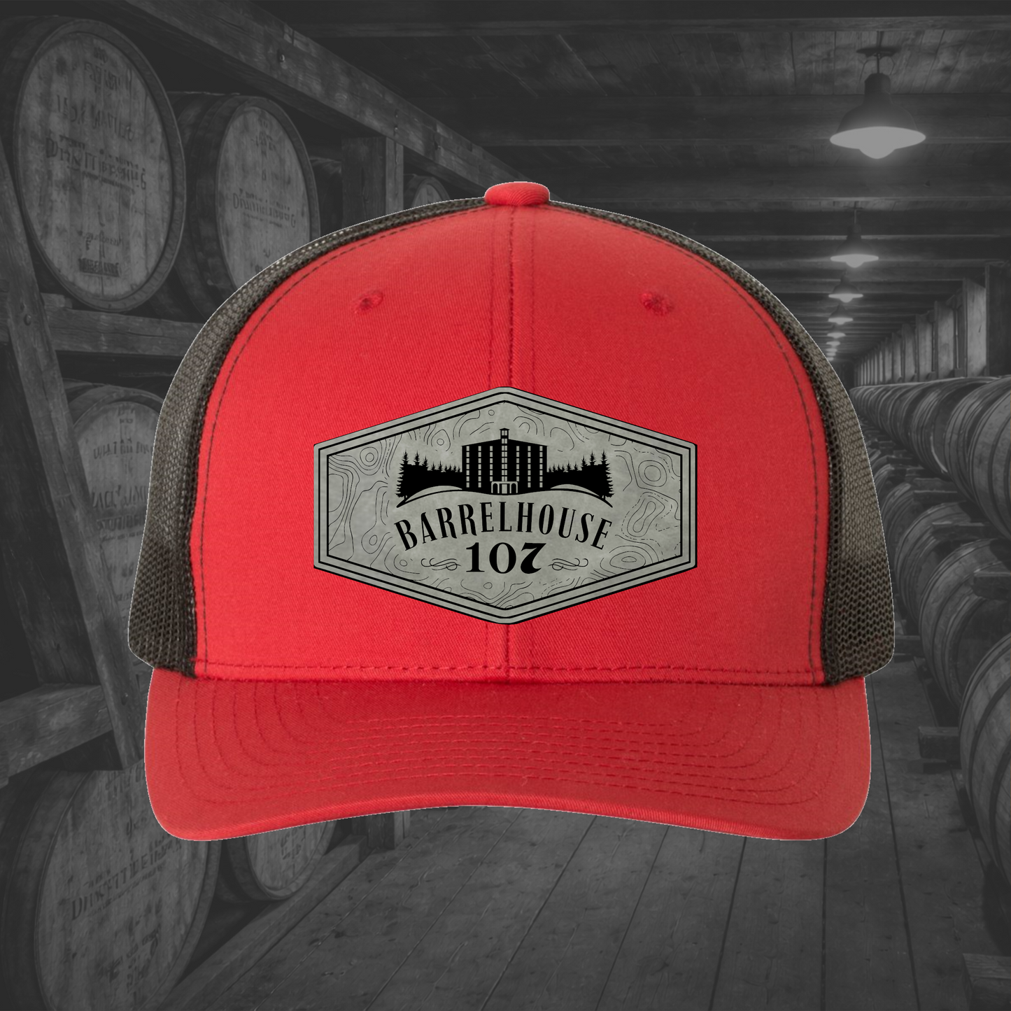 Barrelhouse 107 Engraved Leather Patch Hats