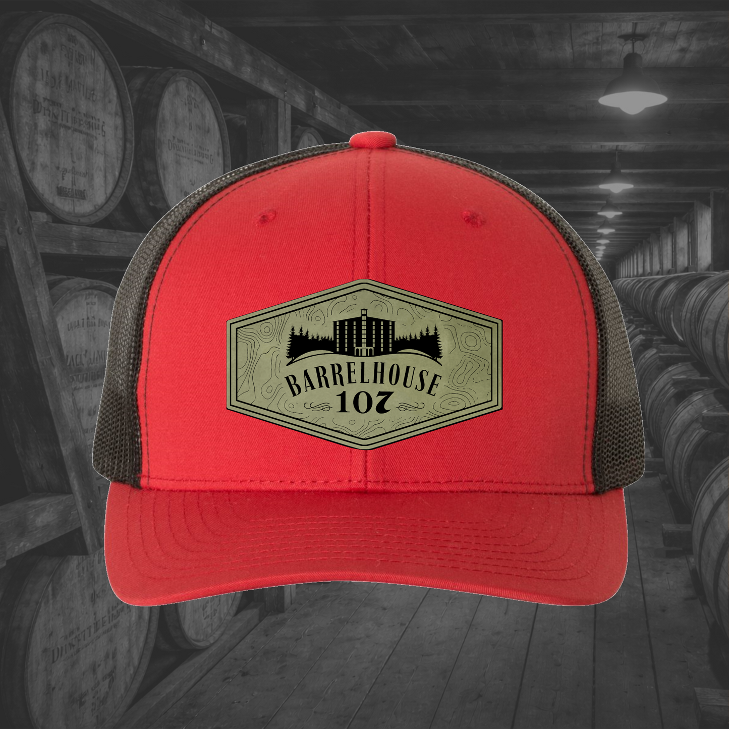 Barrelhouse 107 Engraved Leather Patch Hats