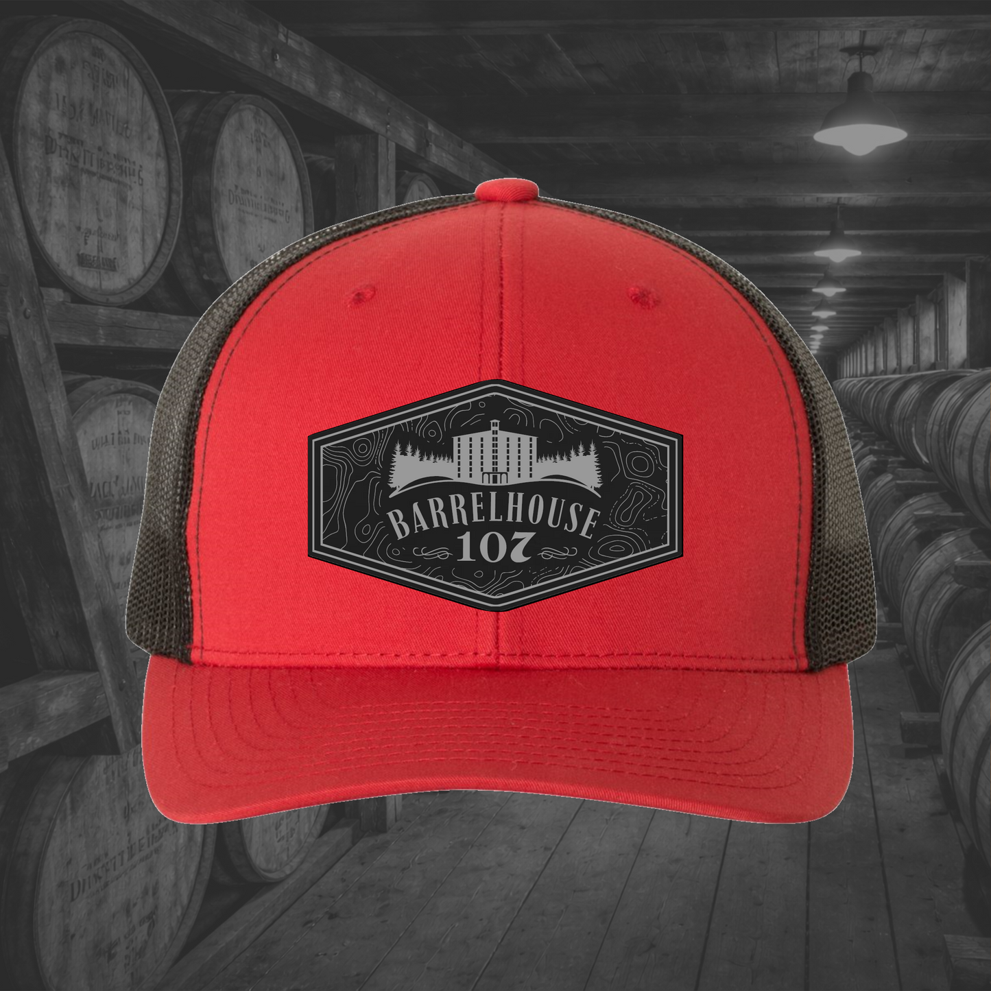 Barrelhouse 107 Engraved Leather Patch Hats