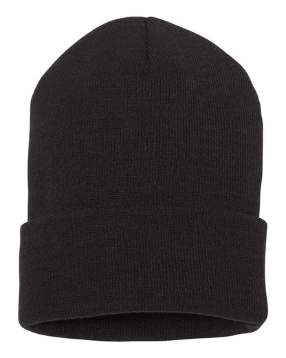 Blank 12-inch cuffed beanie in black, available color option