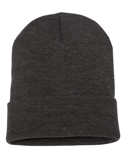 Blank 12-inch cuffed beanie in charcoal gray, available color option