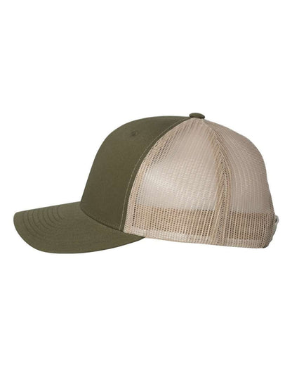 Green and beige mesh cap on a white background