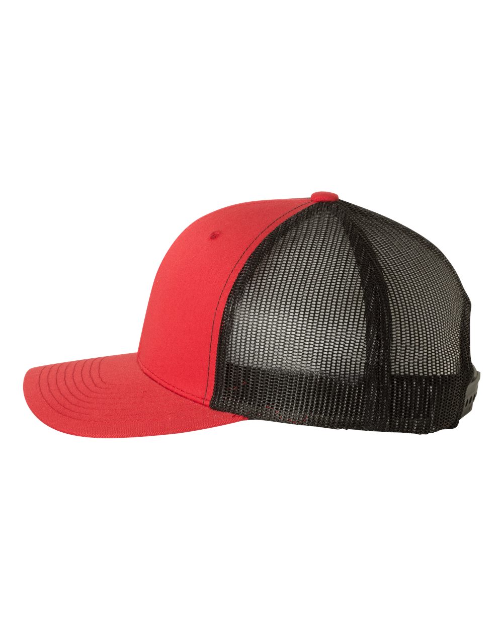 Red cap with black mesh back on a white background
