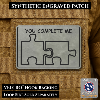 You Complete Me, Puzzle Pieces Funny Morale Patch, 2x3" | Made in USA | VELCRO® Brand Hook Backing