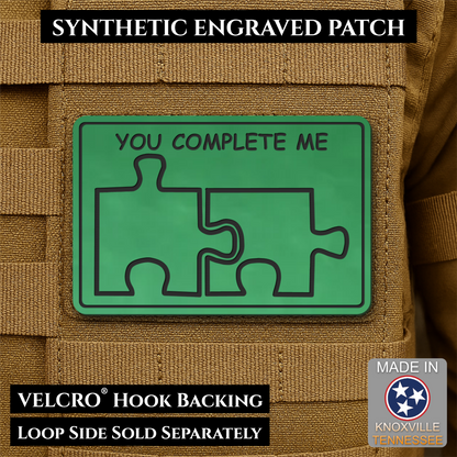 You Complete Me, Puzzle Pieces Funny Morale Patch, 2x3" | Made in USA | VELCRO® Brand Hook Backing