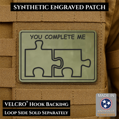 You Complete Me, Puzzle Pieces Funny Morale Patch, 2x3" | Made in USA | VELCRO® Brand Hook Backing