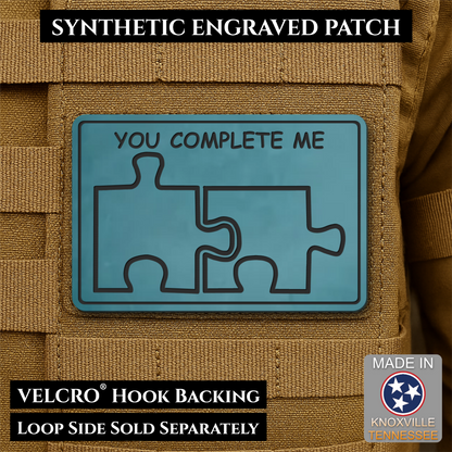 You Complete Me, Puzzle Pieces Funny Morale Patch, 2x3" | Made in USA | VELCRO® Brand Hook Backing