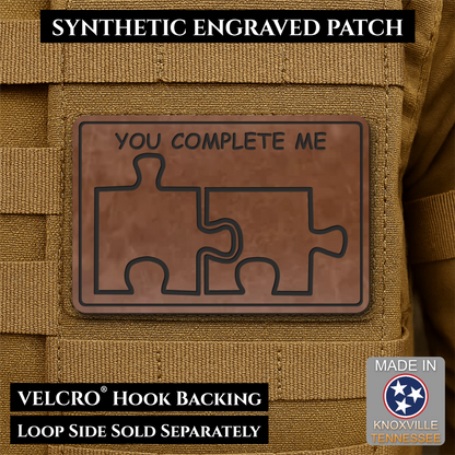 You Complete Me, Puzzle Pieces Funny Morale Patch, 2x3" | Made in USA | VELCRO® Brand Hook Backing