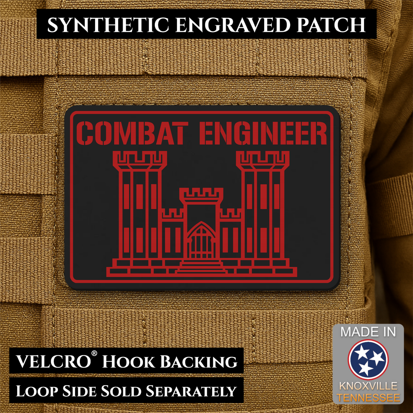 Combat Engineer Army Veteran Morale Patch | Made in USA | VELCRO® Brand Hook Backing