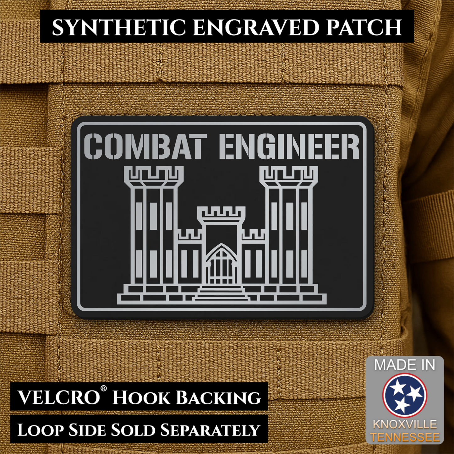Combat Engineer Army Veteran Morale Patch | Made in USA | VELCRO® Brand Hook Backing