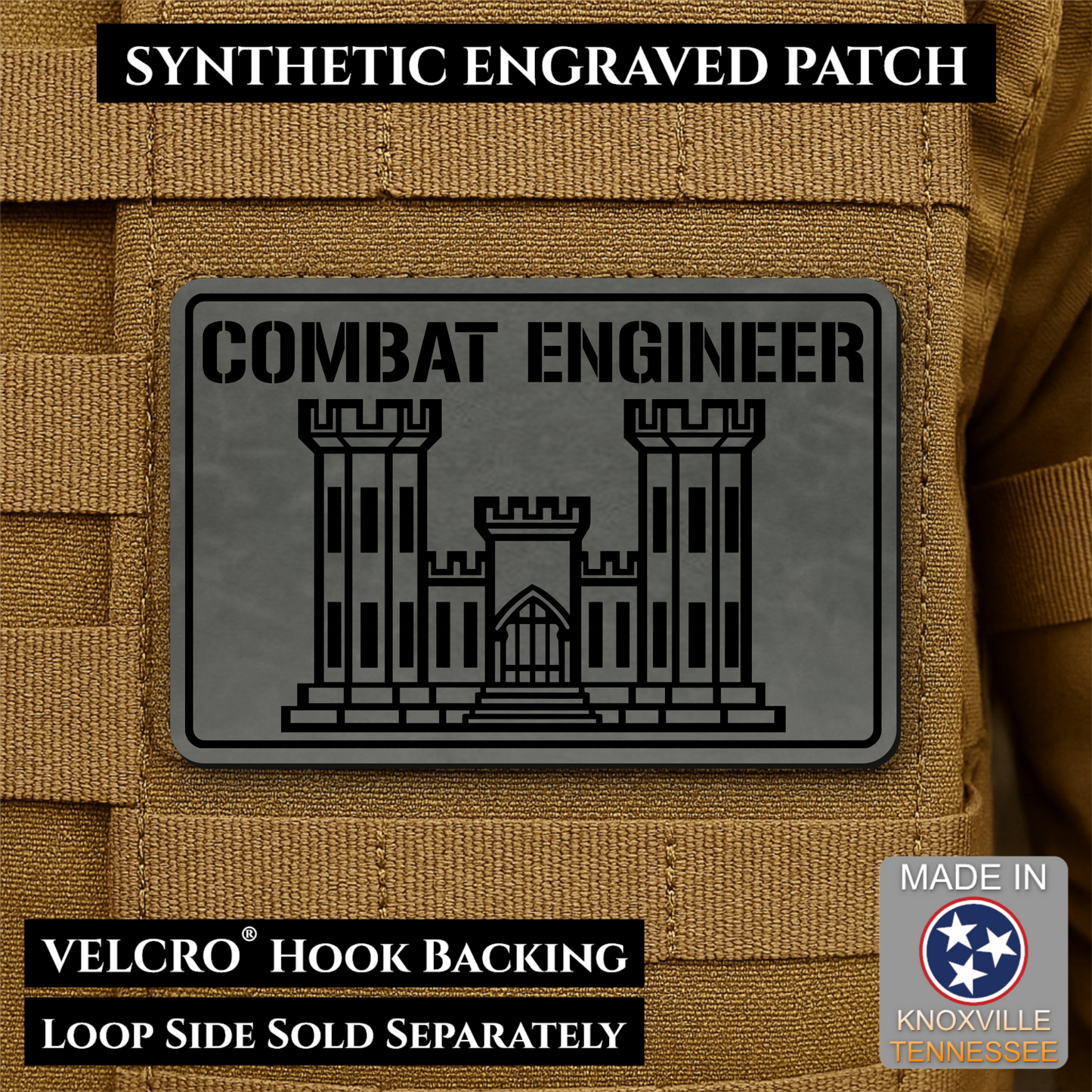 Combat Engineer Army Veteran Morale Patch | Made in USA | VELCRO® Brand Hook Backing