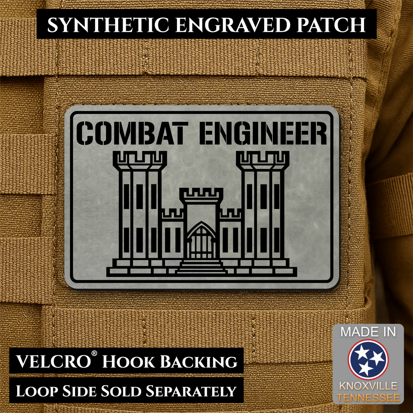 Combat Engineer Army Veteran Morale Patch | Made in USA | VELCRO® Brand Hook Backing