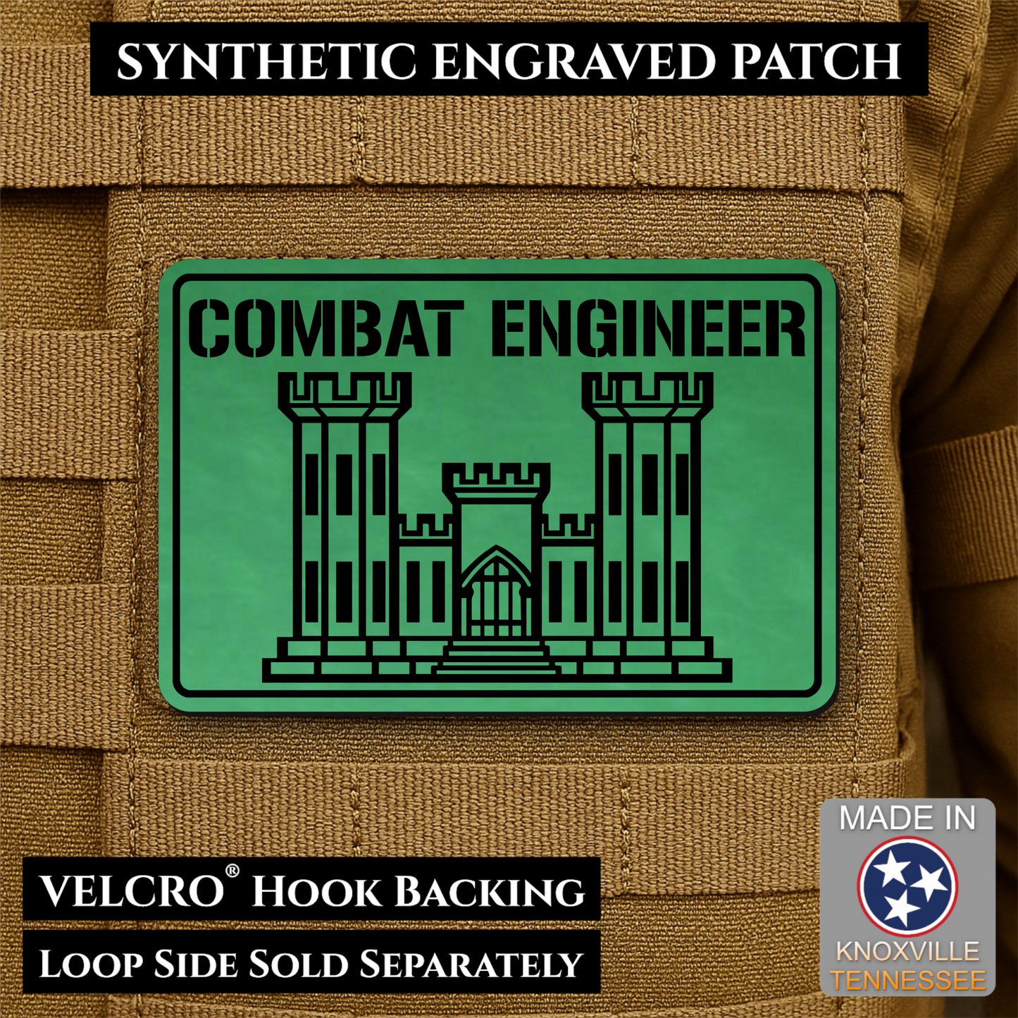 Combat Engineer Army Veteran Morale Patch | Made in USA | VELCRO® Brand Hook Backing