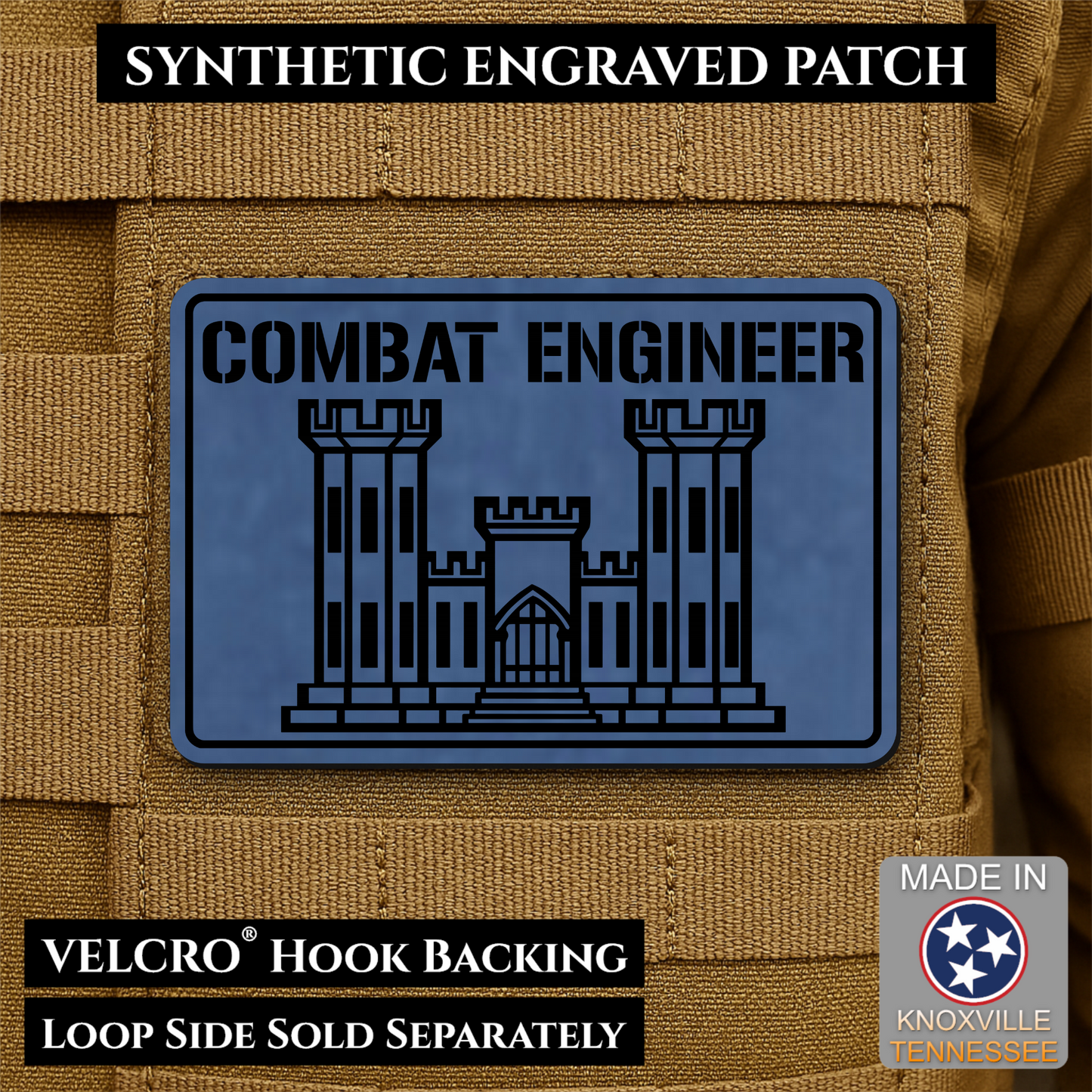Combat Engineer Army Veteran Morale Patch | Made in USA | VELCRO® Brand Hook Backing