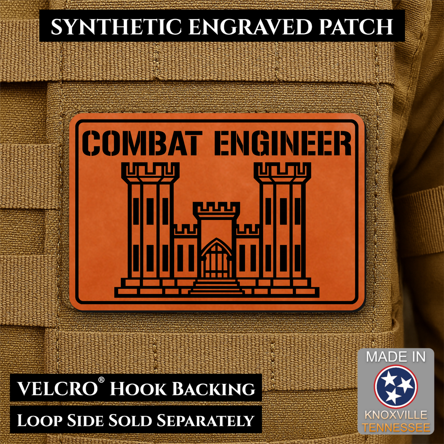 Combat Engineer Army Veteran Morale Patch | Made in USA | VELCRO® Brand Hook Backing