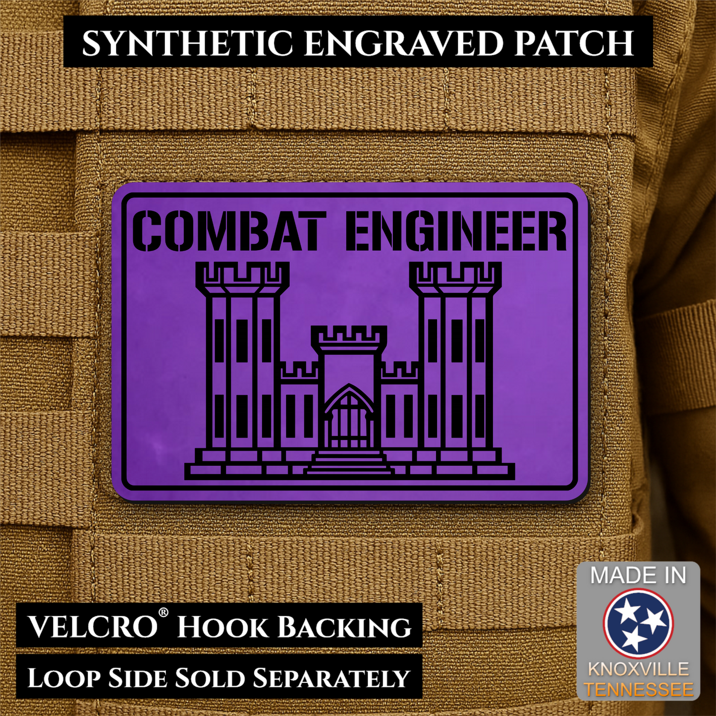 Combat Engineer Army Veteran Morale Patch | Made in USA | VELCRO® Brand Hook Backing