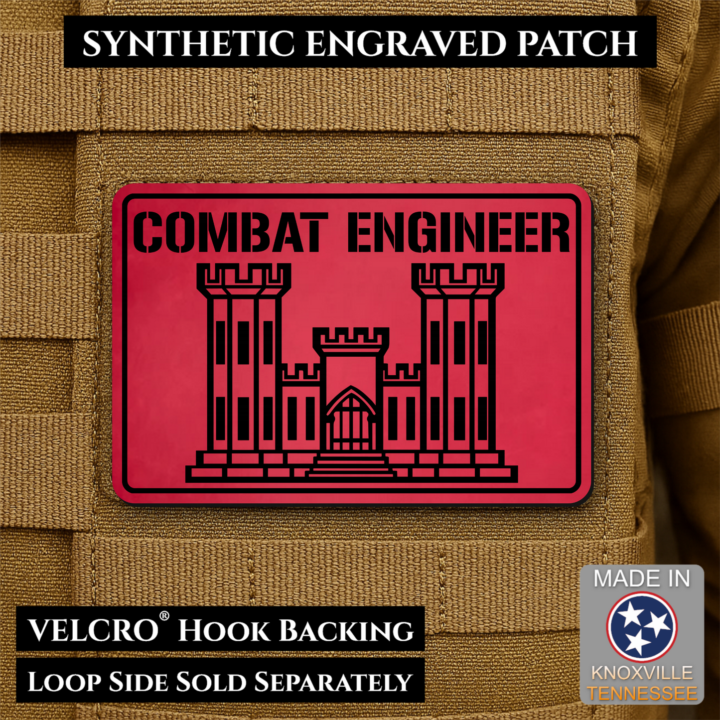 Combat Engineer Army Veteran Morale Patch | Made in USA | VELCRO® Brand Hook Backing