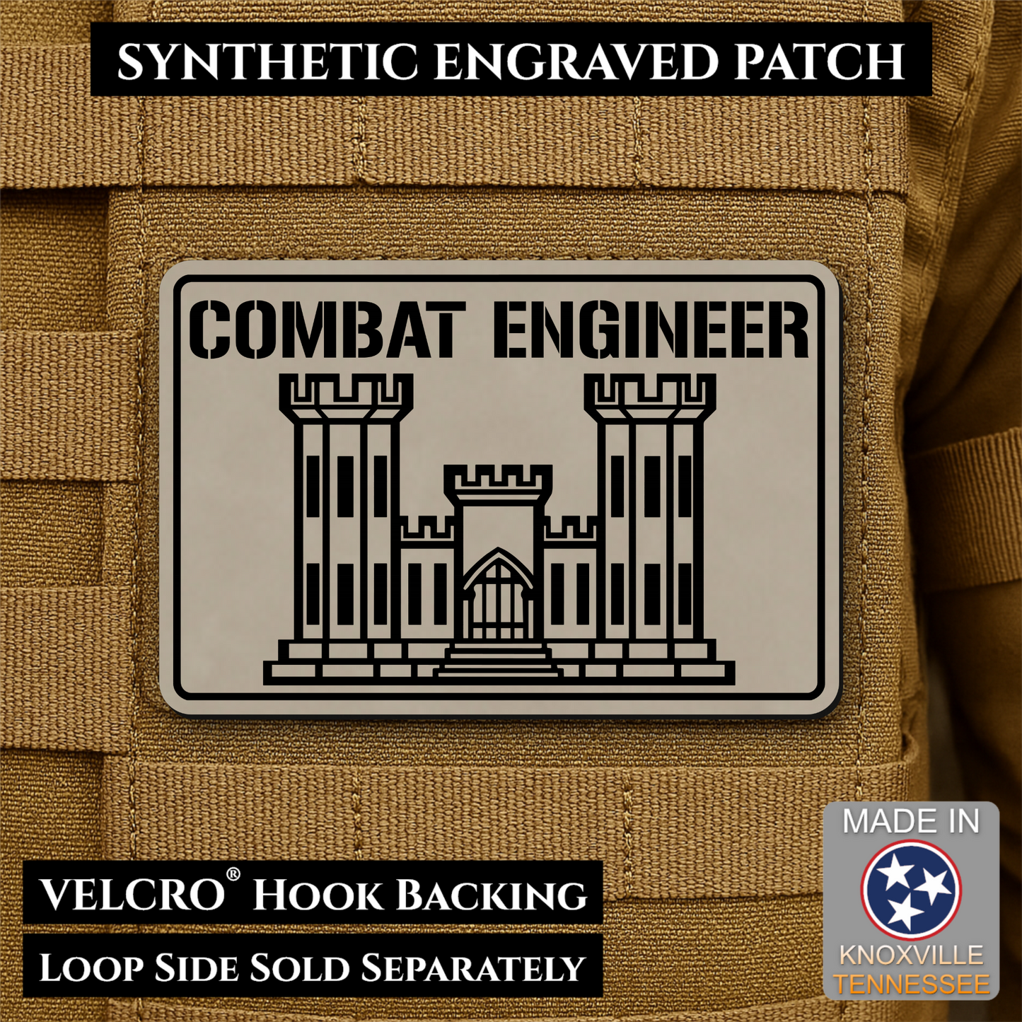 Combat Engineer Army Veteran Morale Patch | Made in USA | VELCRO® Brand Hook Backing