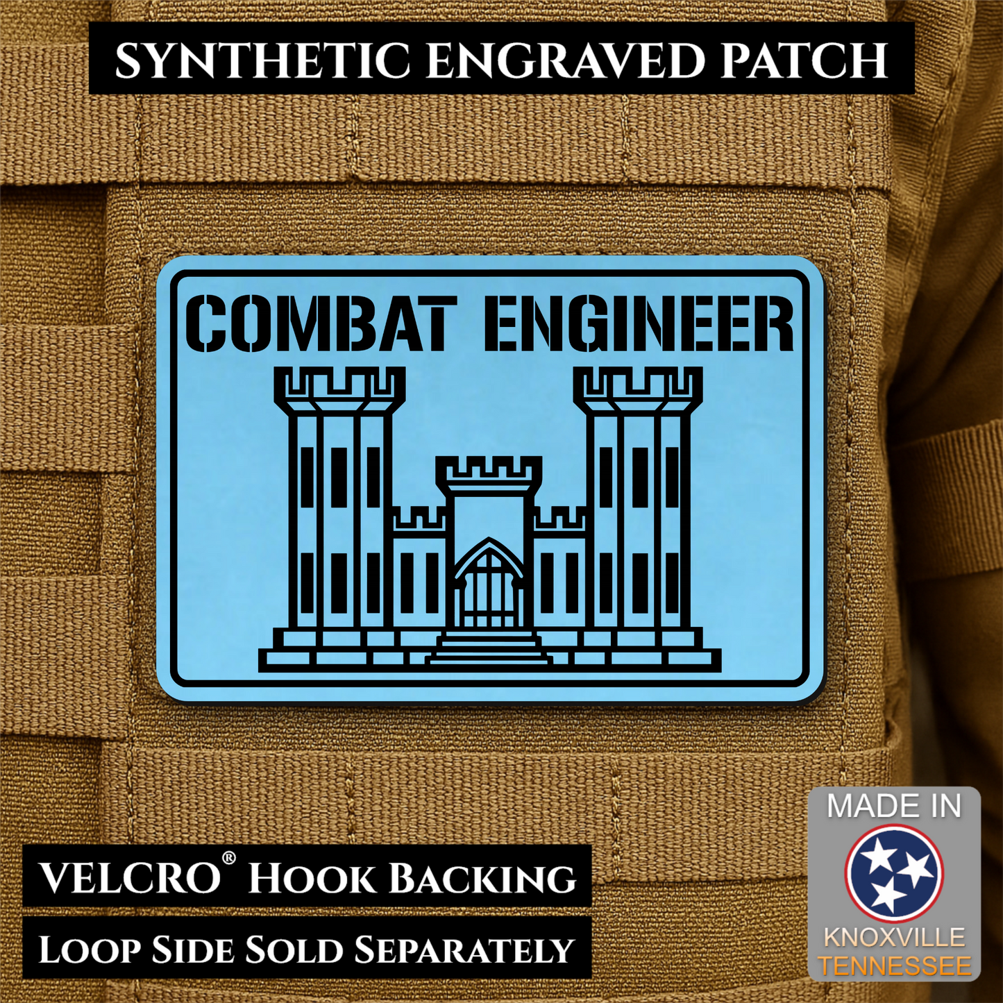 Combat Engineer Army Veteran Morale Patch | Made in USA | VELCRO® Brand Hook Backing