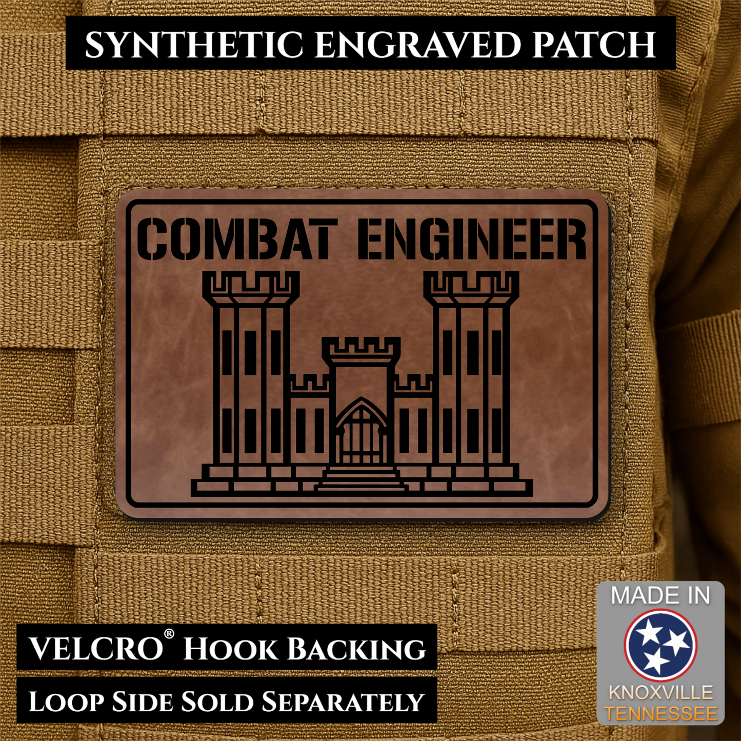 Combat Engineer Army Veteran Morale Patch | Made in USA | VELCRO® Brand Hook Backing