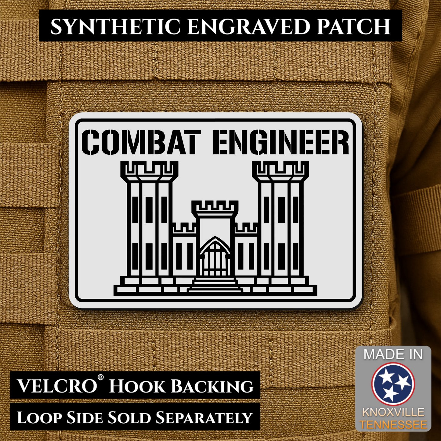 Combat Engineer Army Veteran Morale Patch | Made in USA | VELCRO® Brand Hook Backing