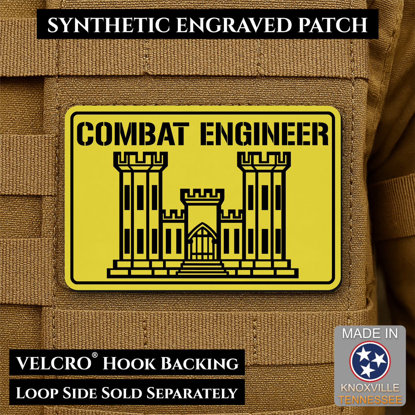 Combat Engineer Army Veteran Morale Patch | Made in USA | VELCRO® Brand Hook Backing