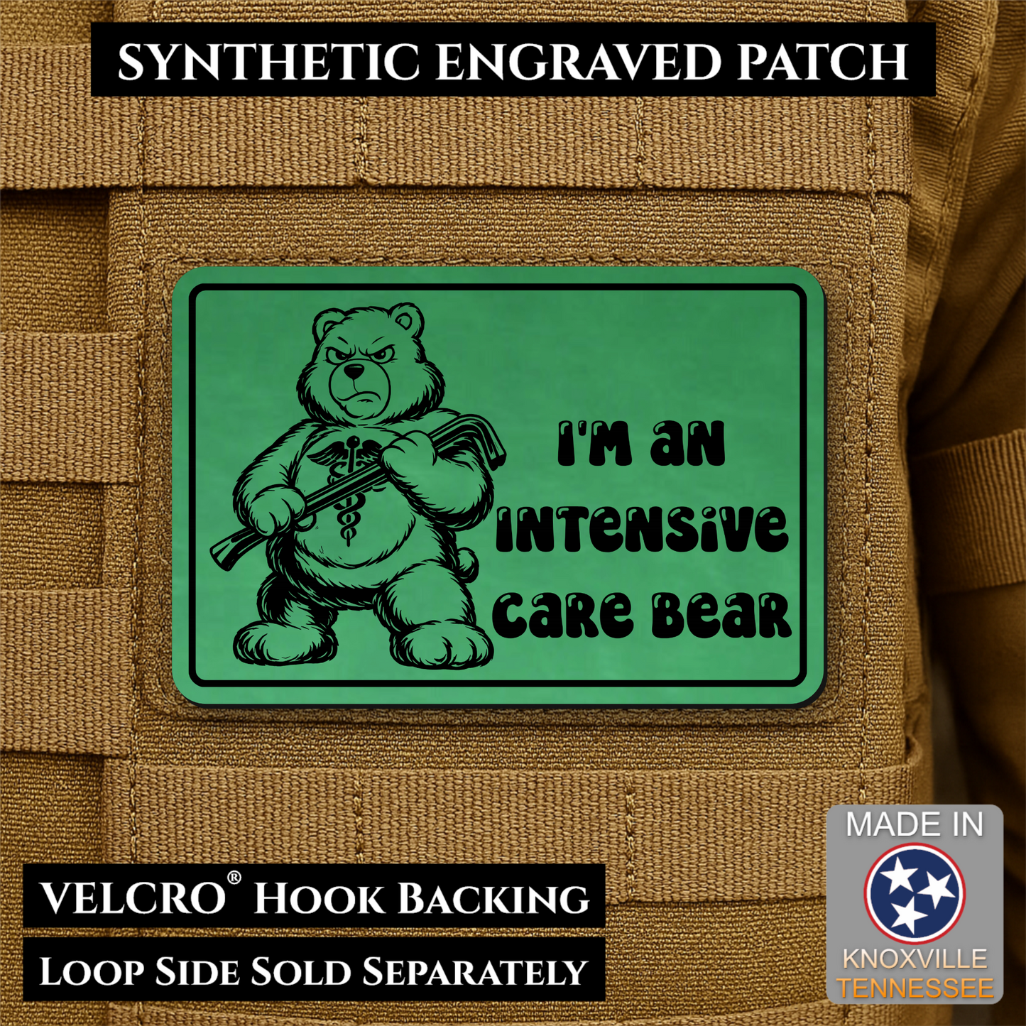 Intensive Care Bear  Funny Nurse Medic Morale Patch | Made in USA | VELCRO® Brand Hook Backing