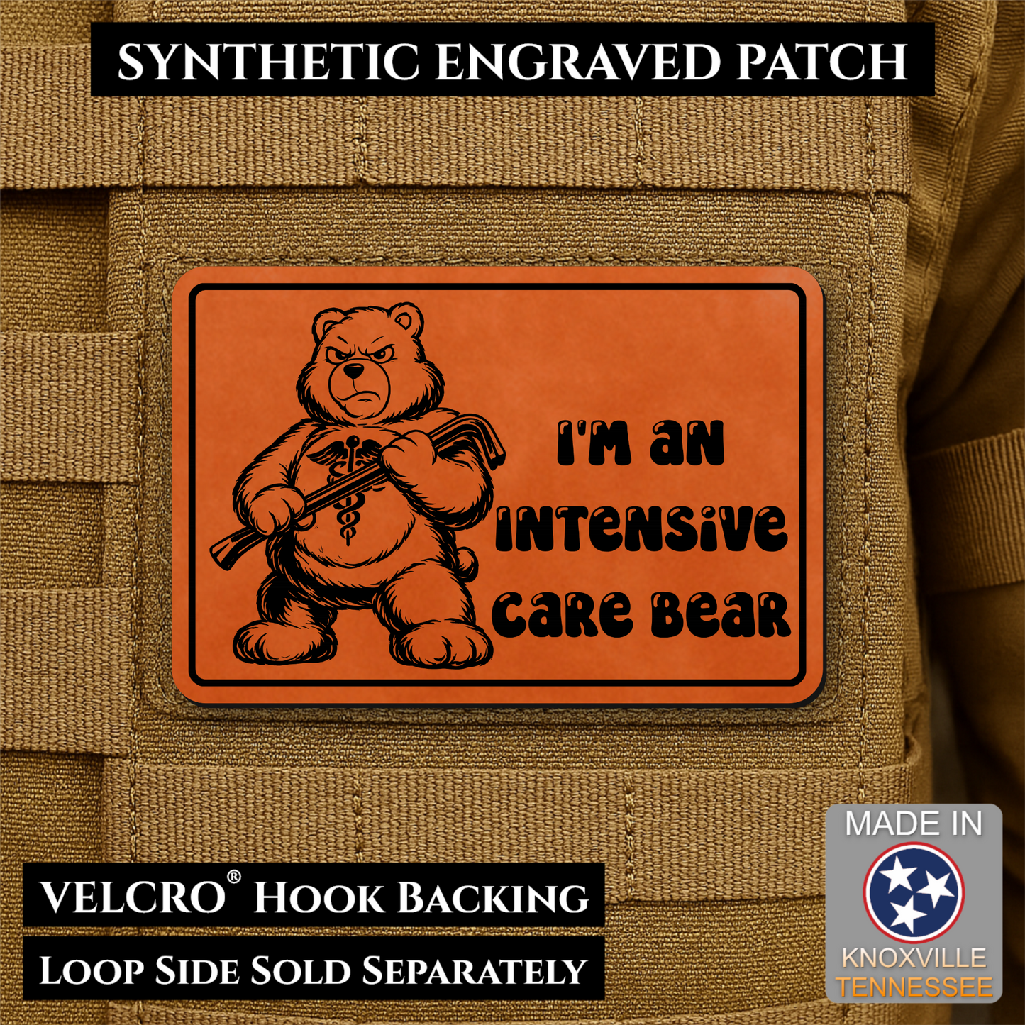 Intensive Care Bear  Funny Nurse Medic Morale Patch | Made in USA | VELCRO® Brand Hook Backing