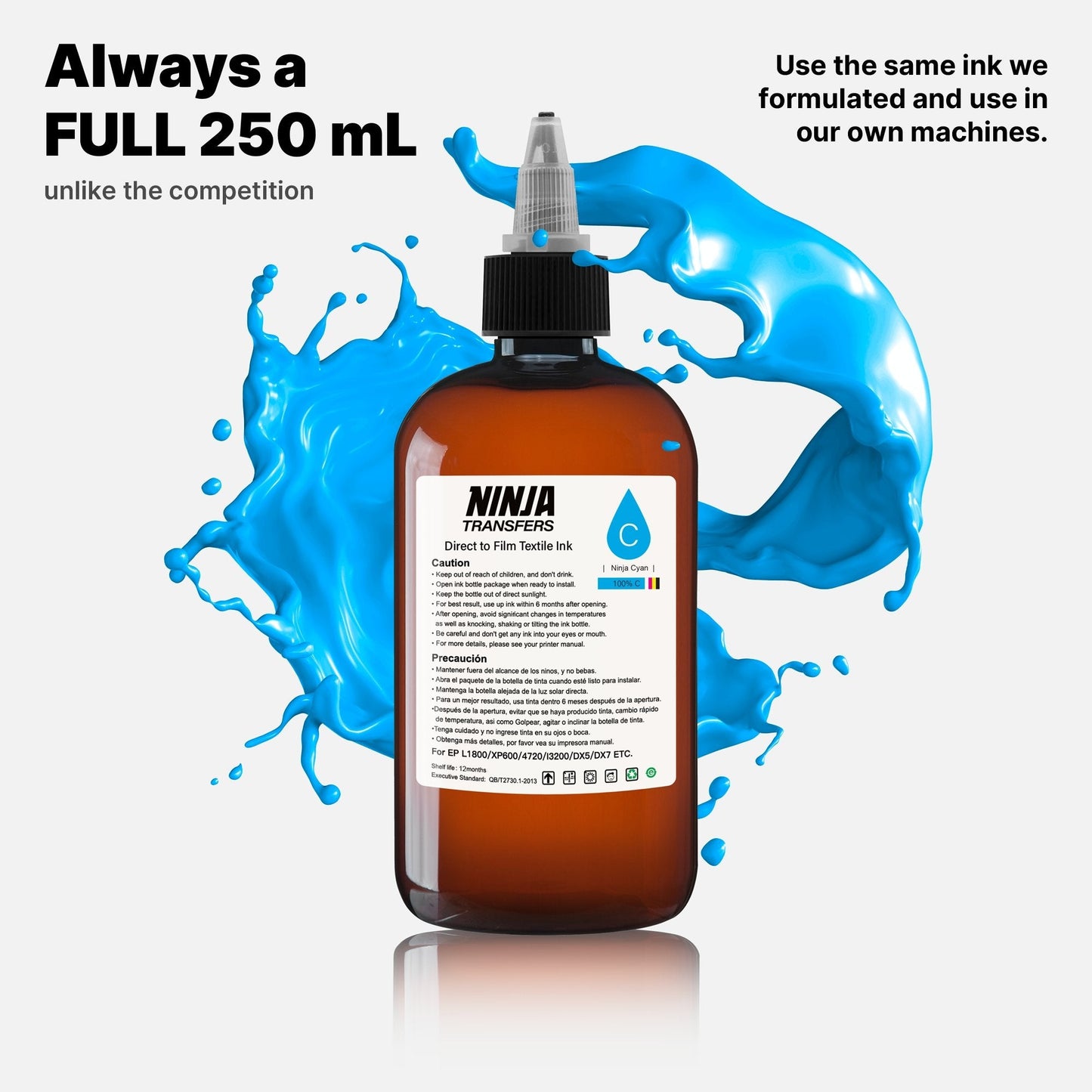 Premium DTF Cyan Ink for Direct-to-Film Graphics Printing