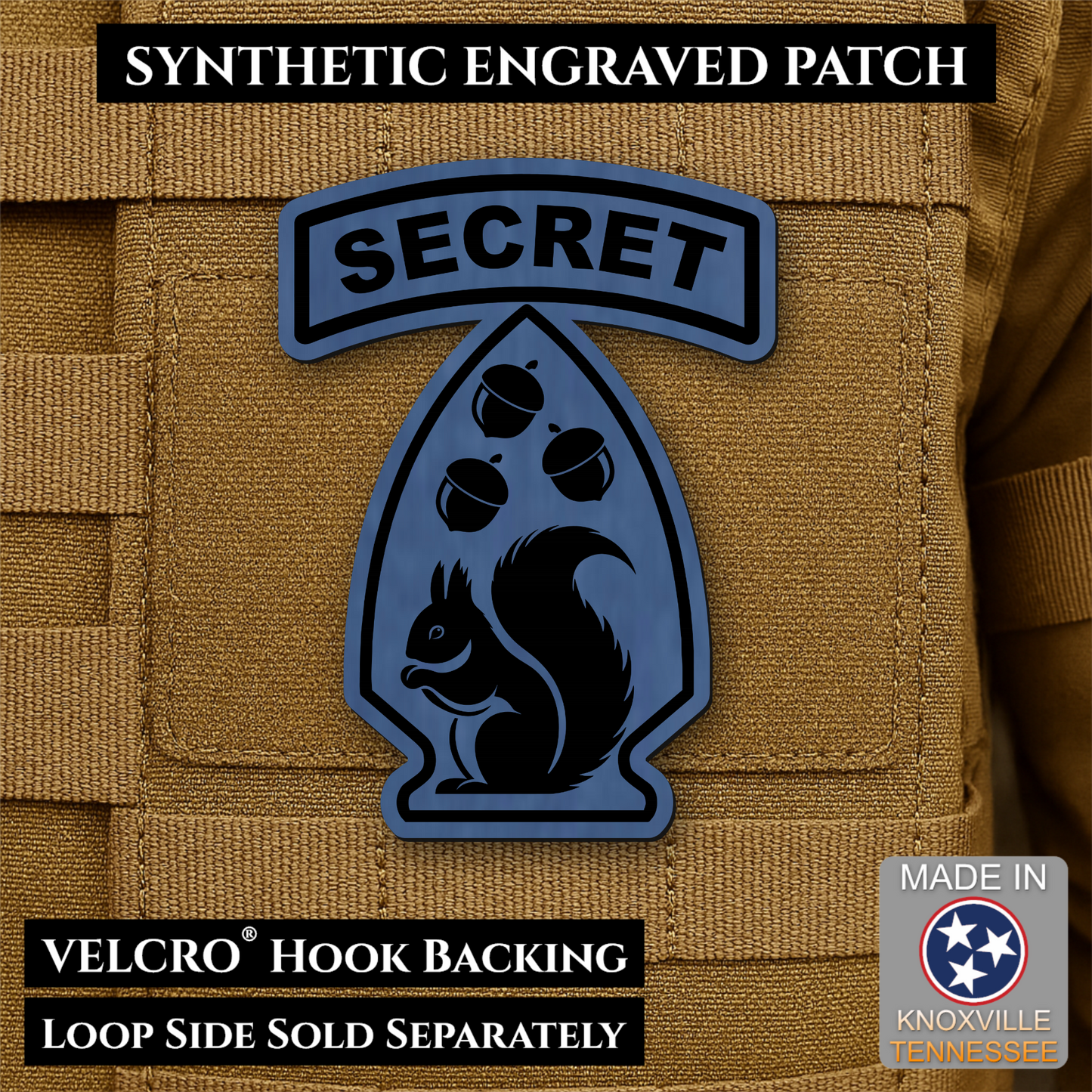 Secret Squirrel Military Division Funny Morale Patch | Made in USA | VELCRO® Brand Hook Backing