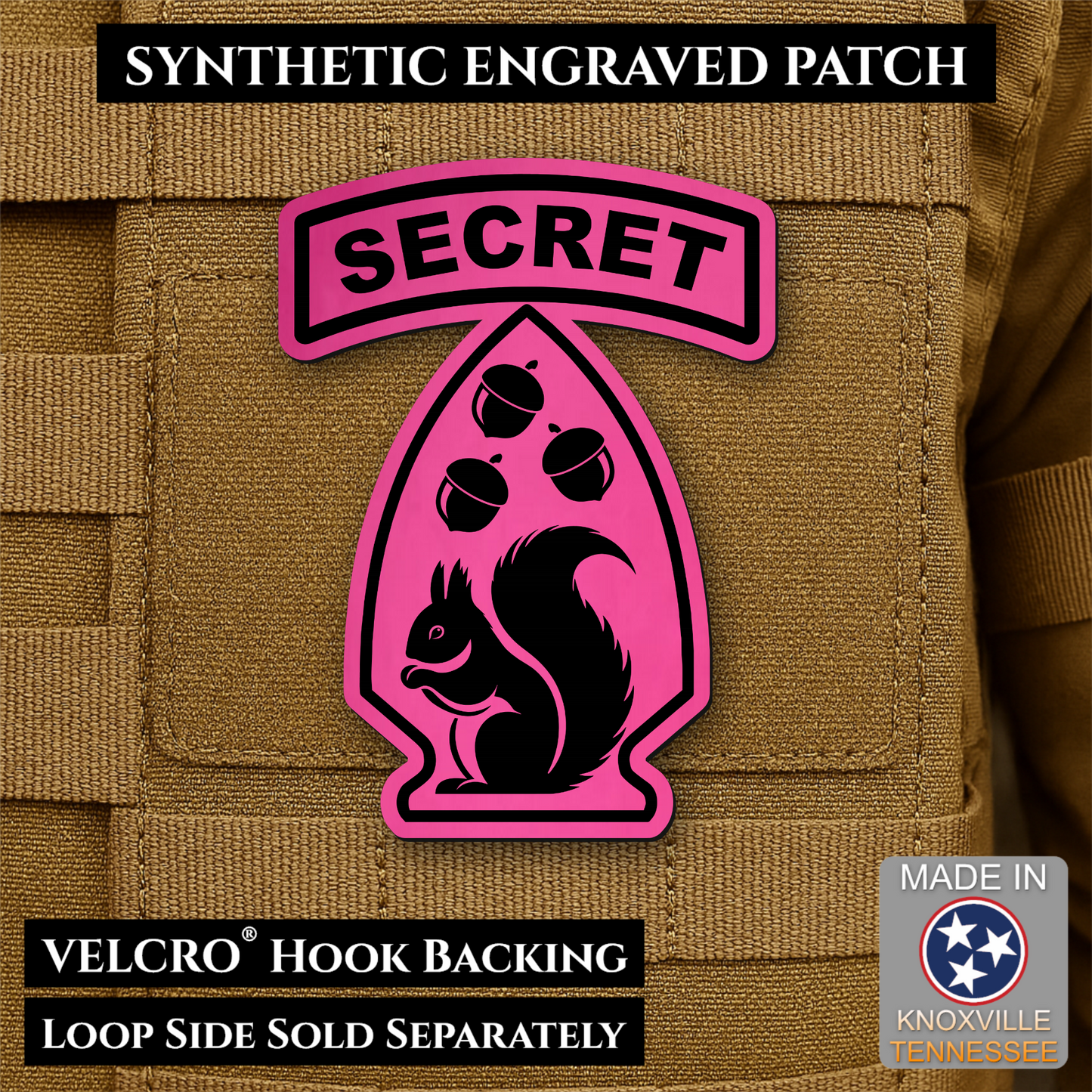 Secret Squirrel Military Division Funny Morale Patch | Made in USA | VELCRO® Brand Hook Backing