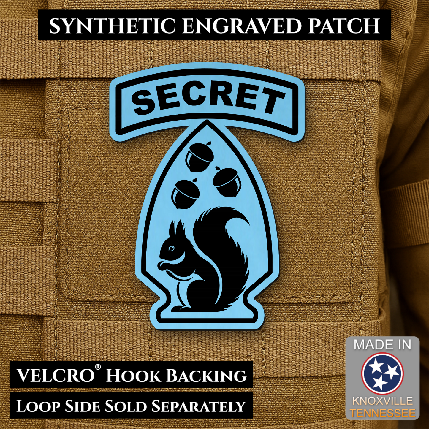 Secret Squirrel Military Division Funny Morale Patch | Made in USA | VELCRO® Brand Hook Backing