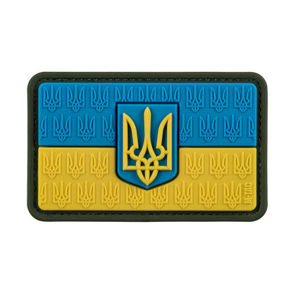 M-Tac Ukraine flag PVC morale patch featuring the blue and yellow Ukrainian flag with the national trident emblem and hook and loop backing.